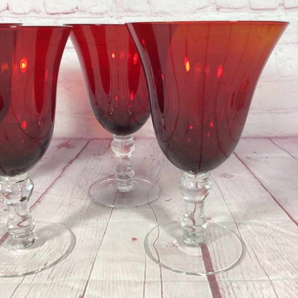 Home Essentials Ruby Red Glass Water Goblets - Set of 4 - Picture 3 of 8